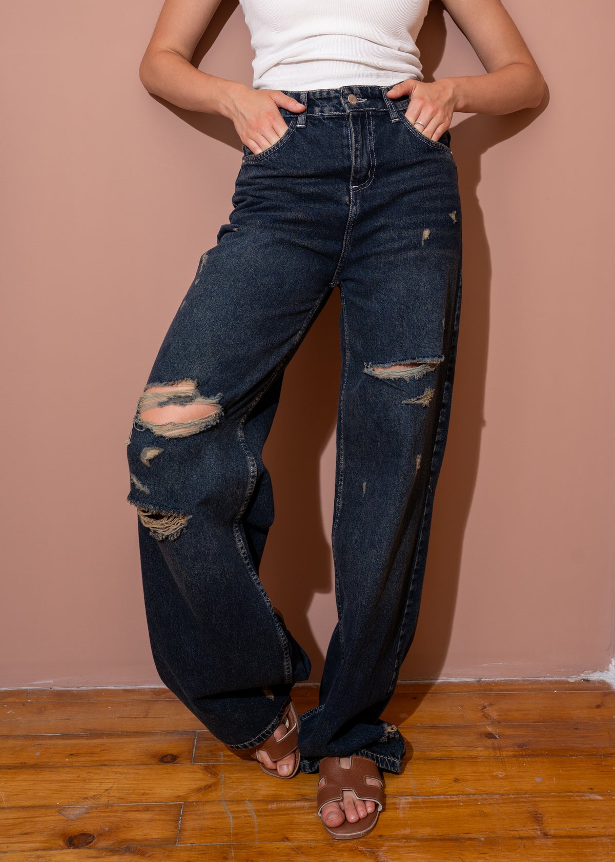 ripped wide jeans