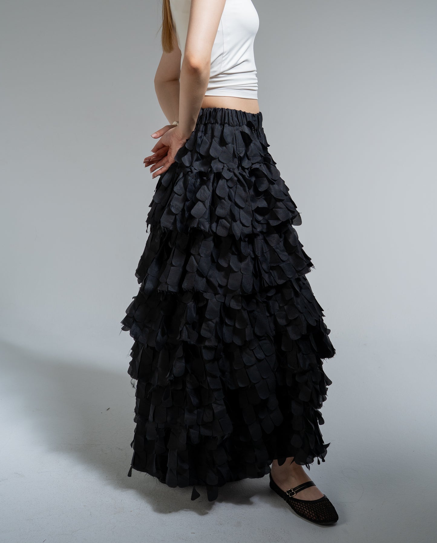 textured fringe maxi skirt