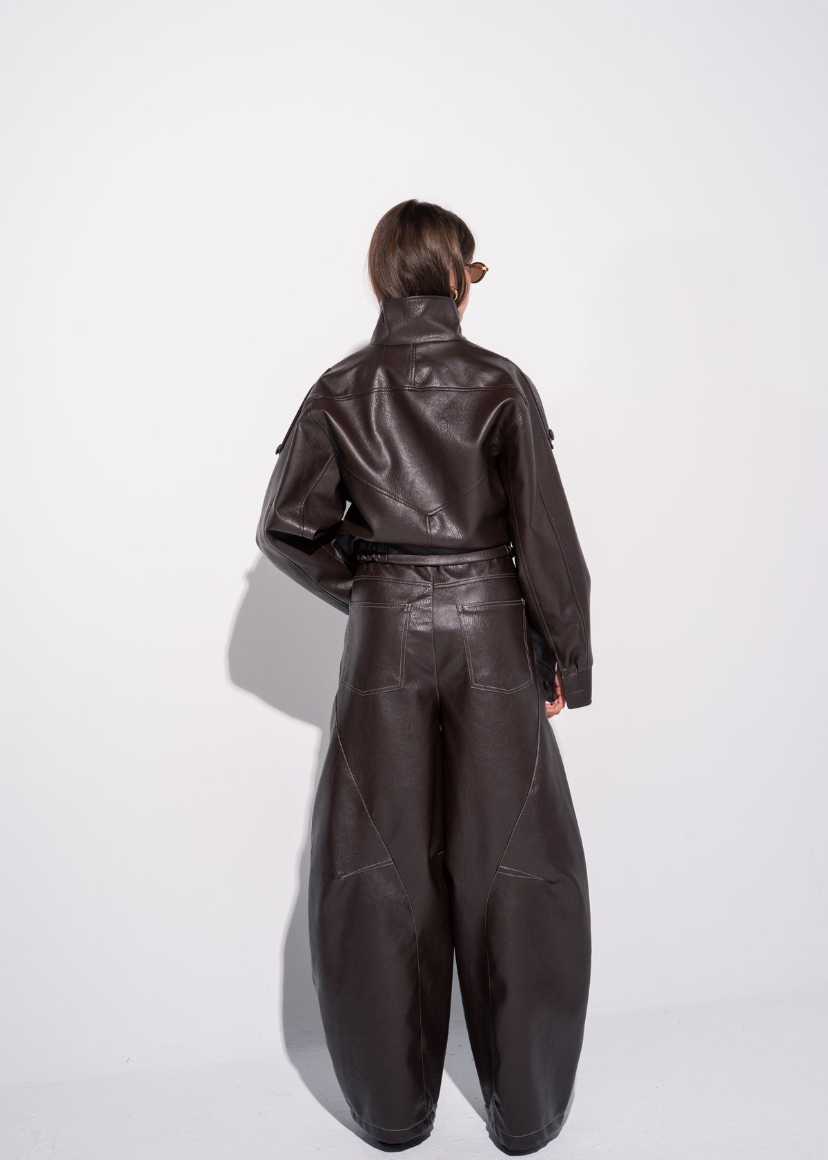 Funnel Neck Leather Effect Jacket