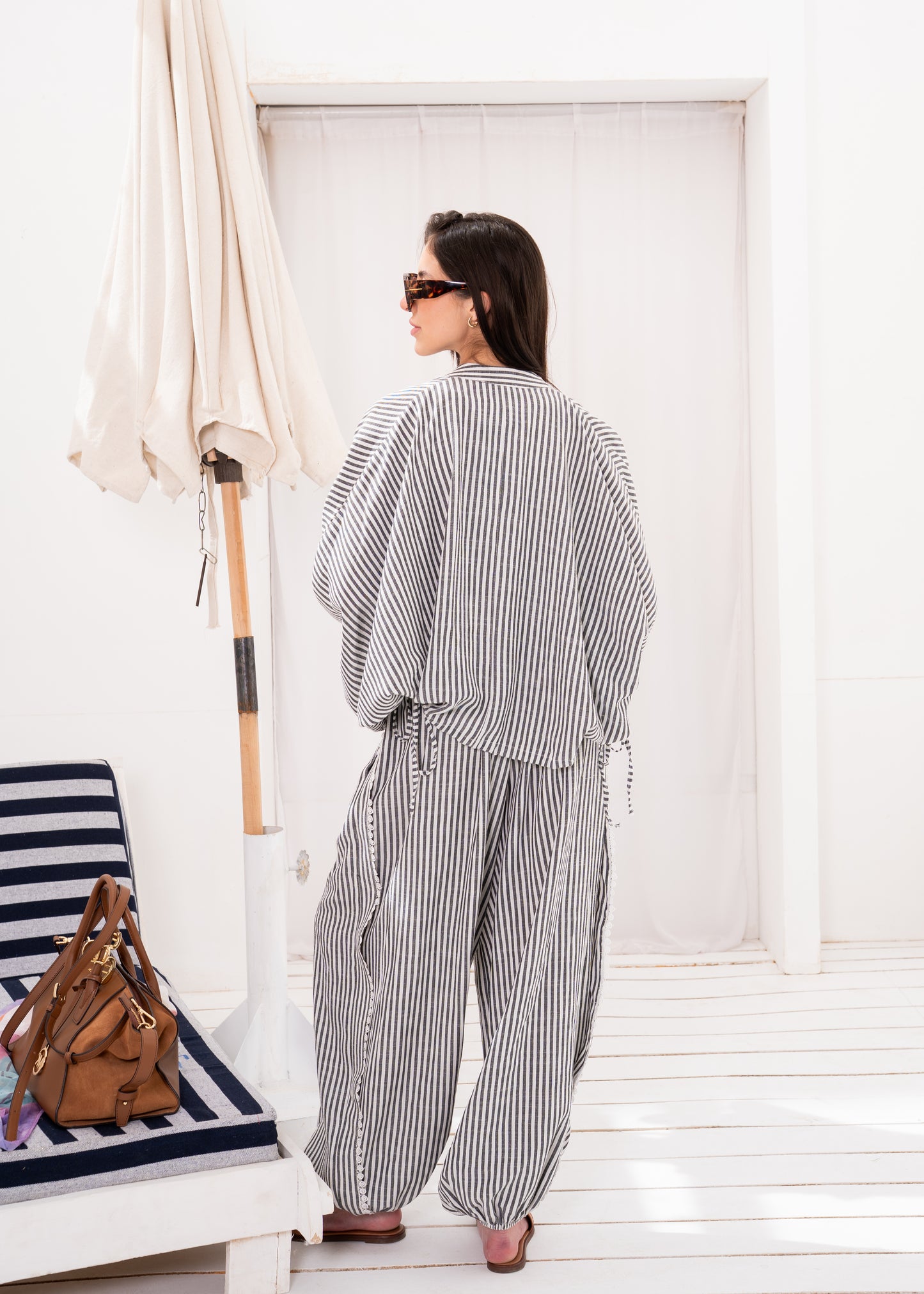 stripe linen set with lace details
