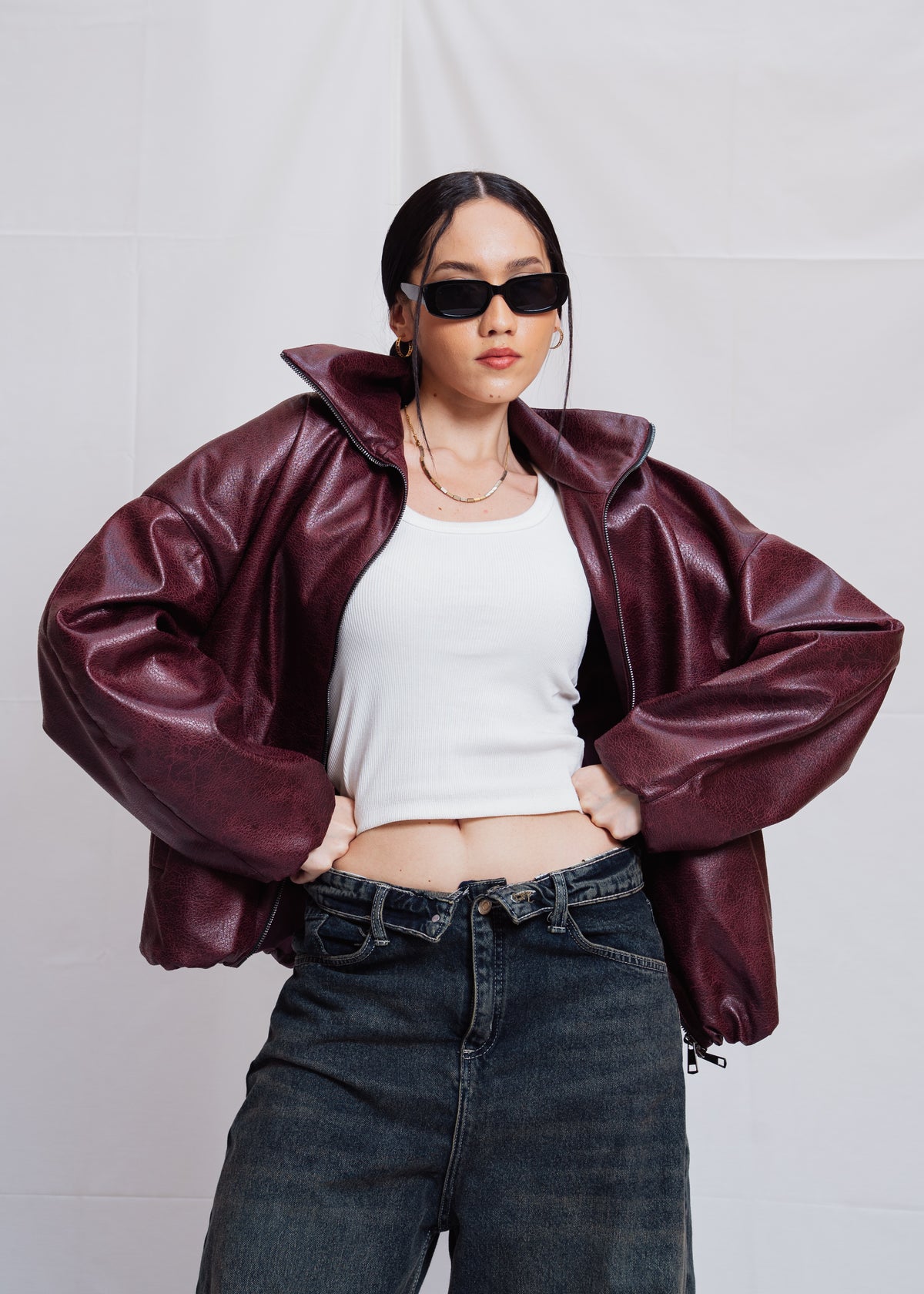 Stand Collar Leather Jacket
