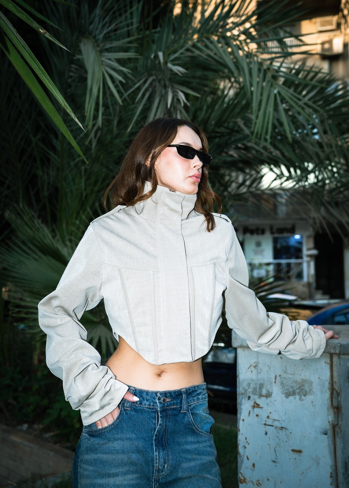 Corset Leather Jacket - Beige
