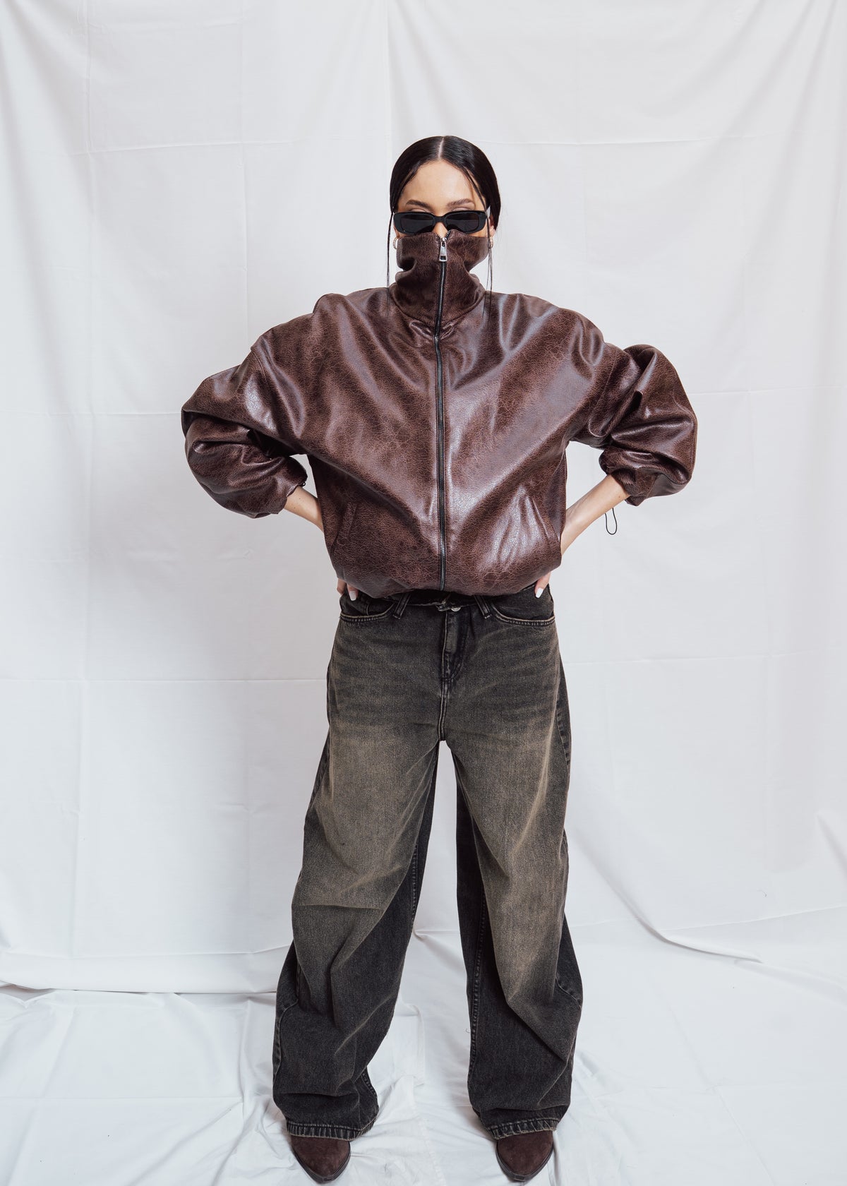 Stand Collar Leather Jacket
