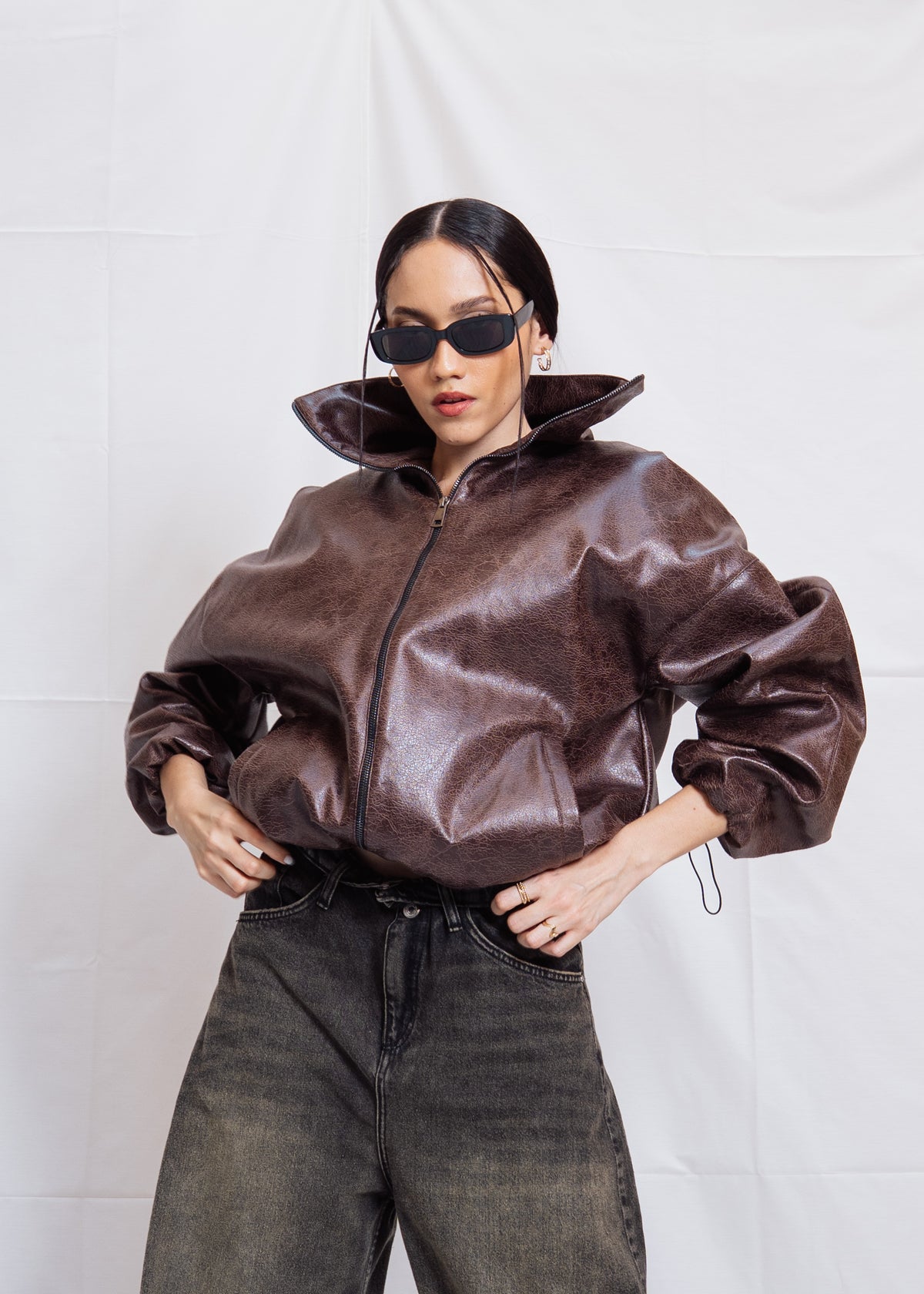 Stand Collar Leather Jacket