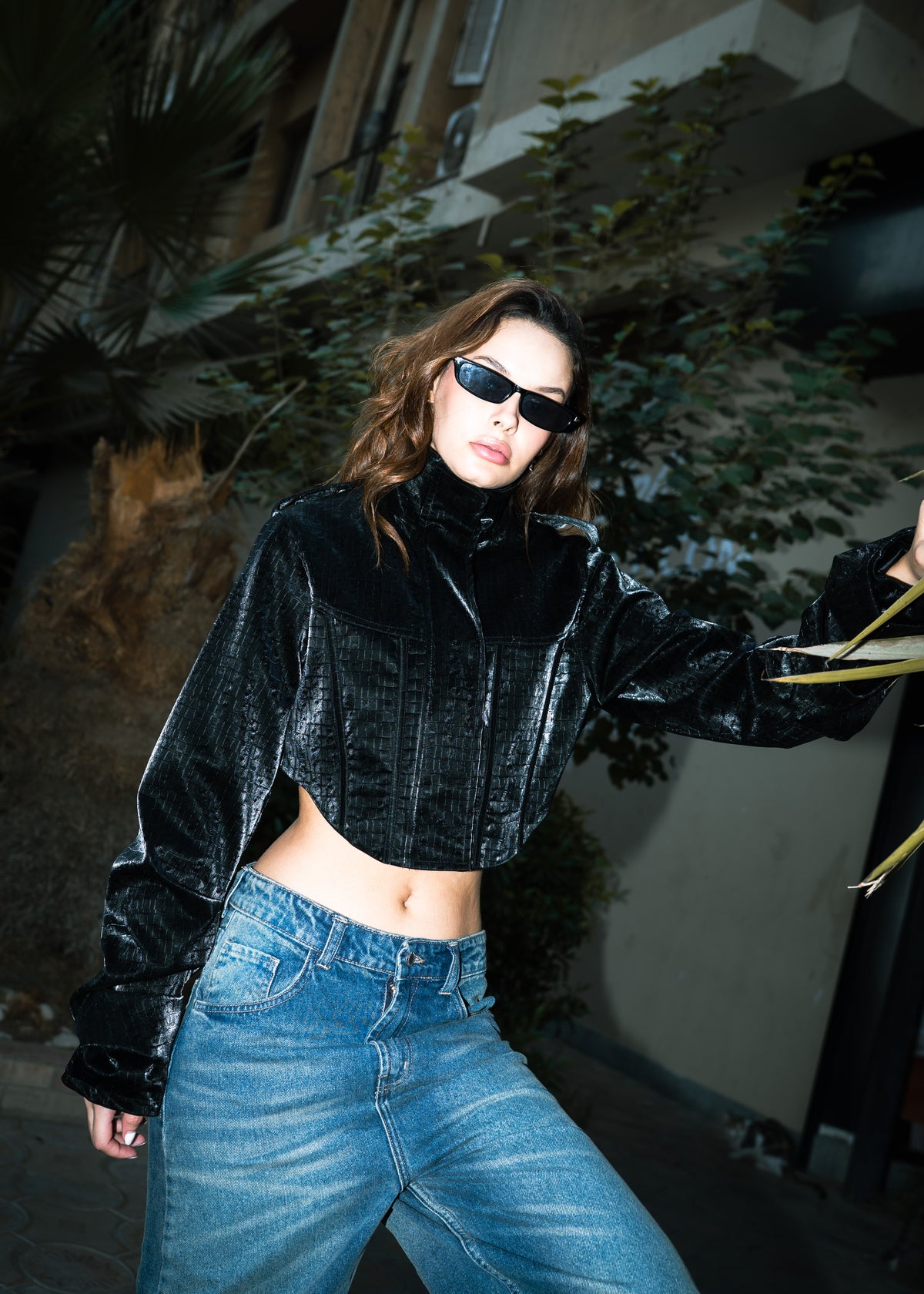 Corset Leather Jacket - Black