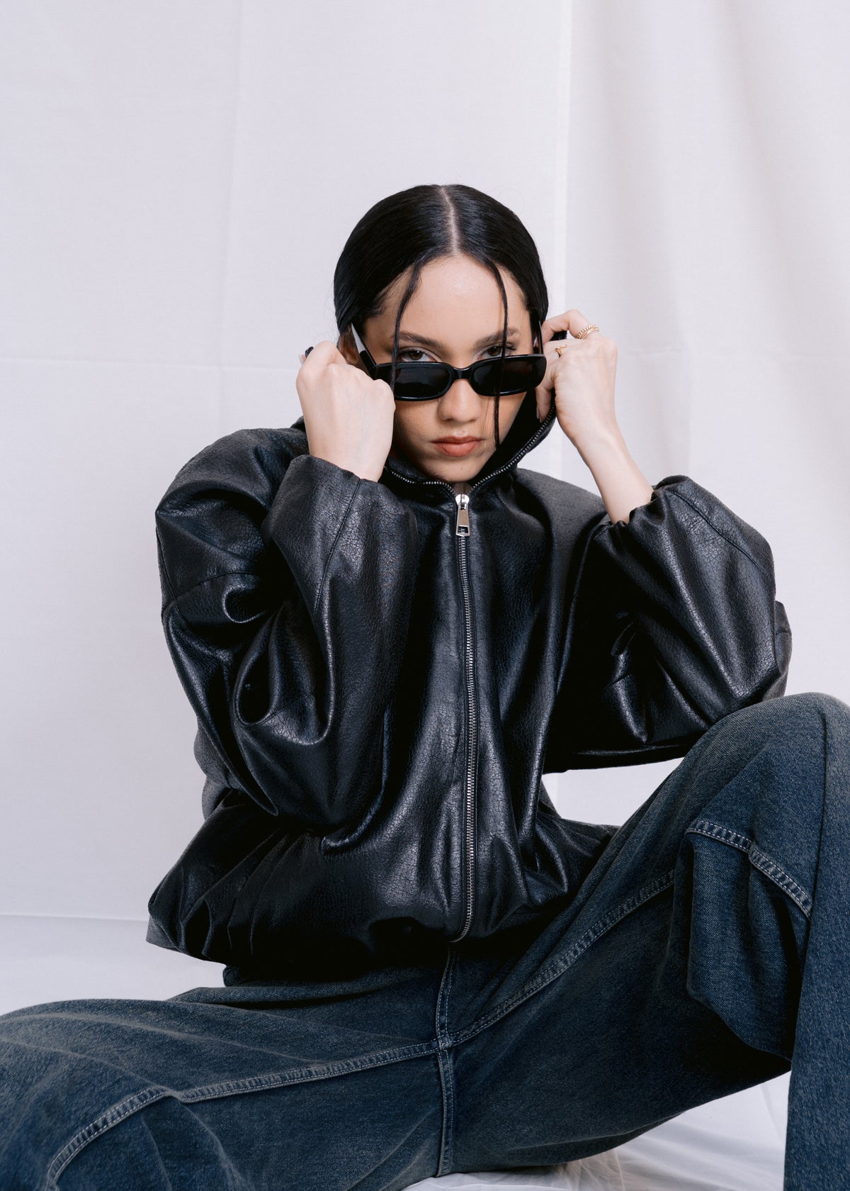 Stand Collar Leather Jacket - Black