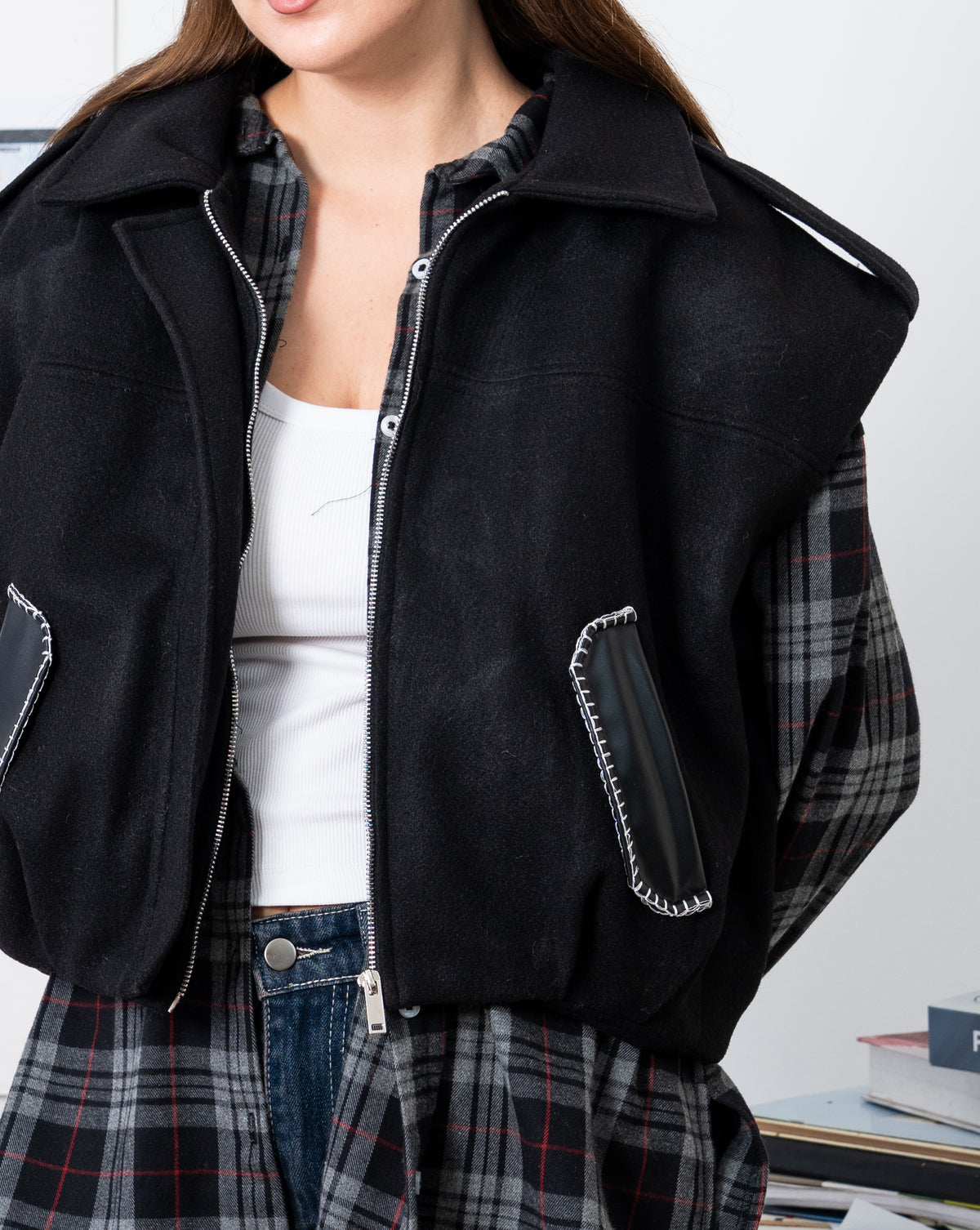 Puffy Waistcoat With Fringed Details