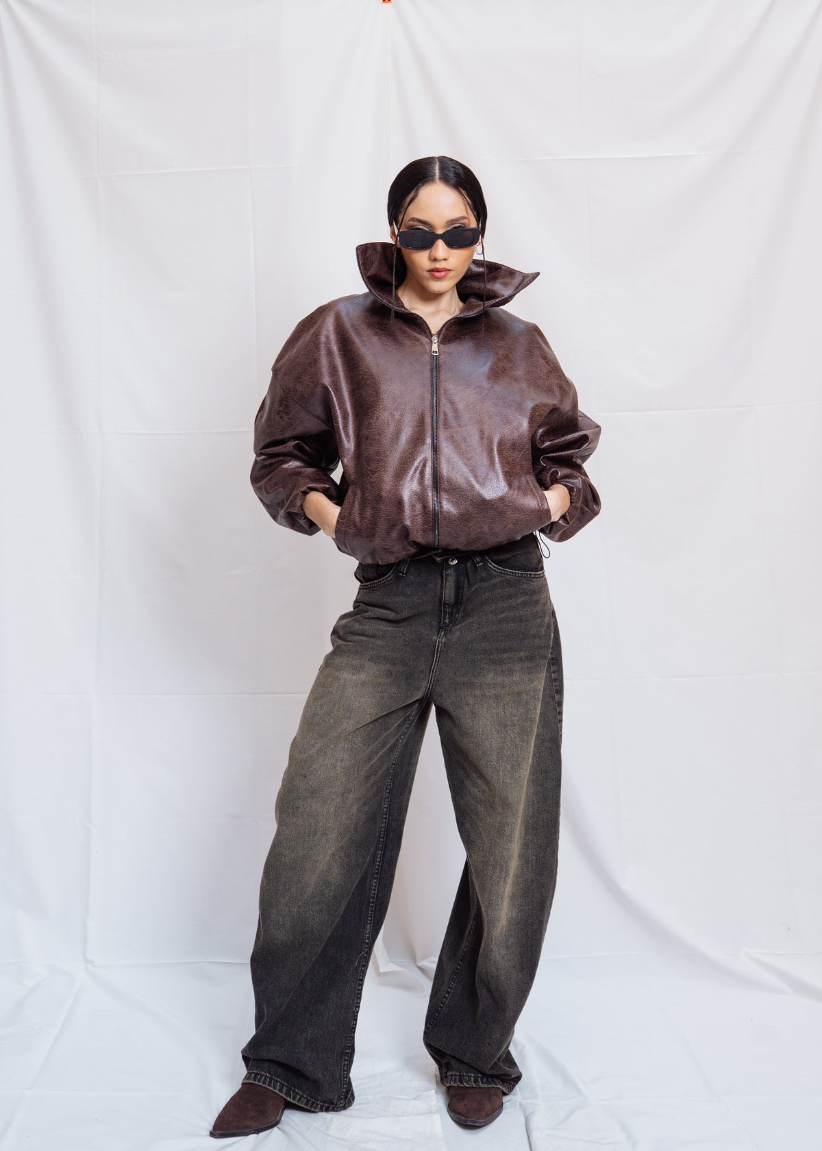 Stand Collar Leather Jacket