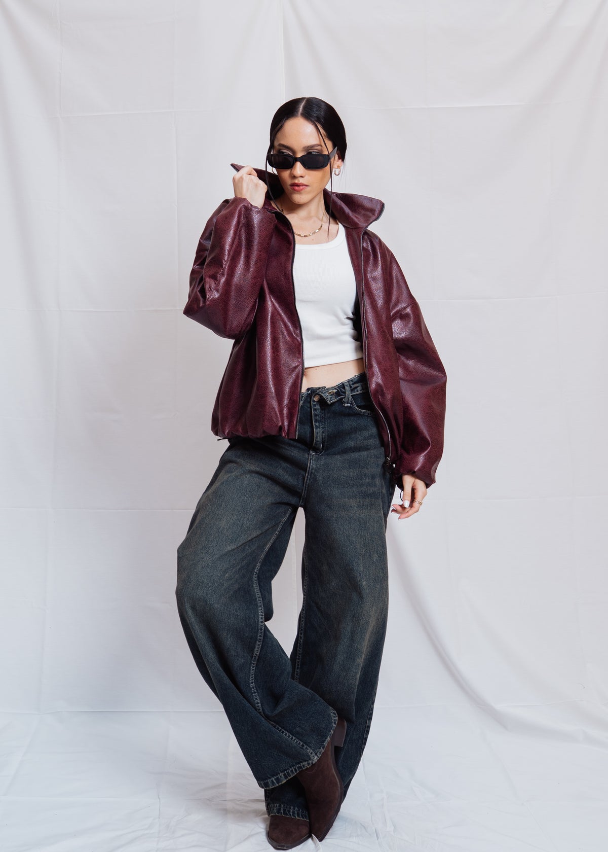 Stand Collar Leather Jacket