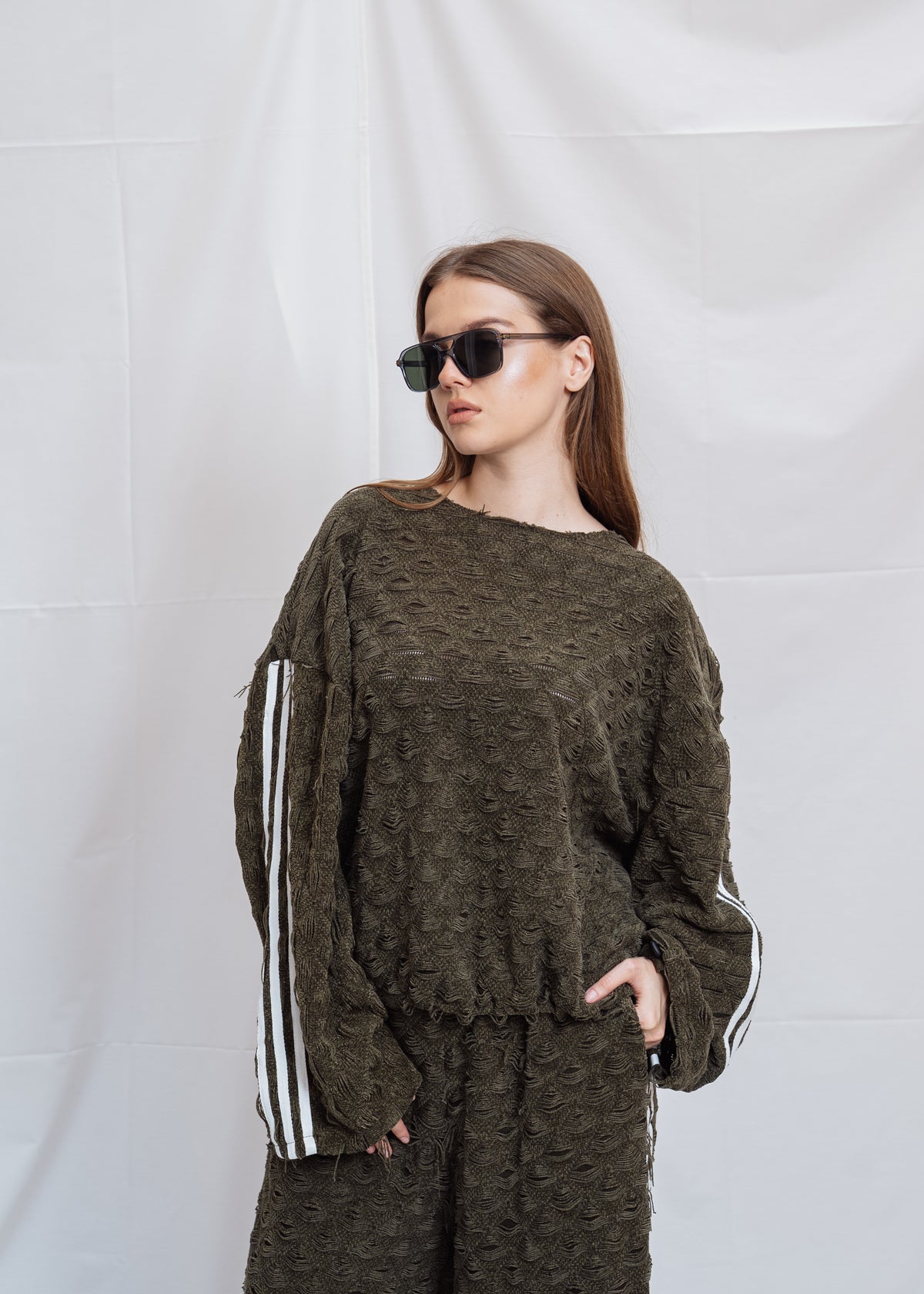 3 Line Knitted Set - Olive