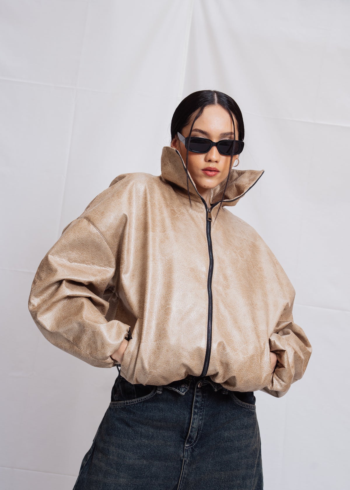 Stand Collar Leather Jacket