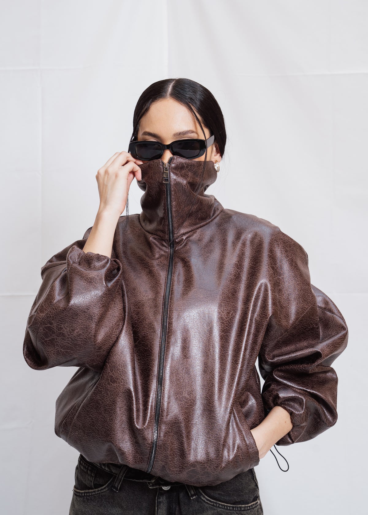 Stand Collar Leather Jacket