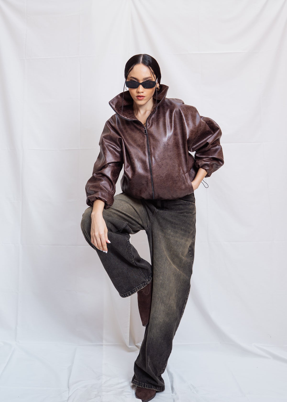 Stand Collar Leather Jacket