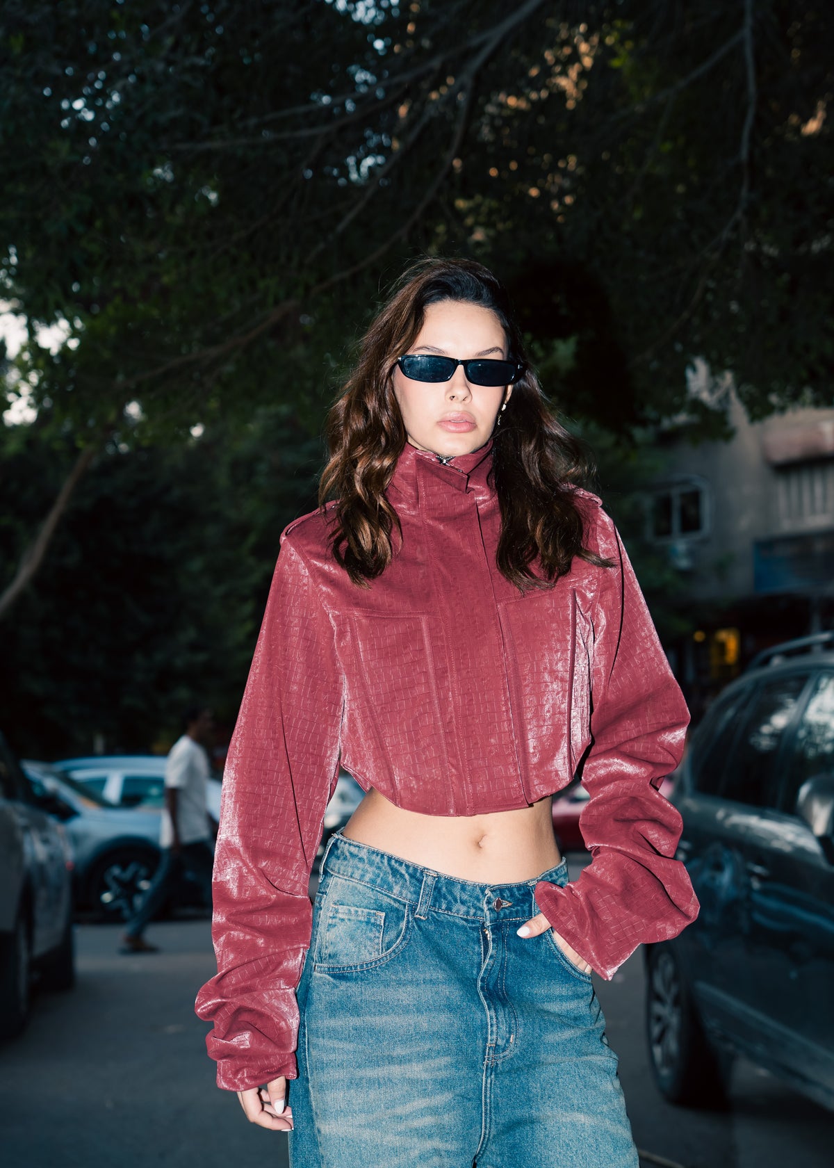 Corset Leather Jacket - Burgundy