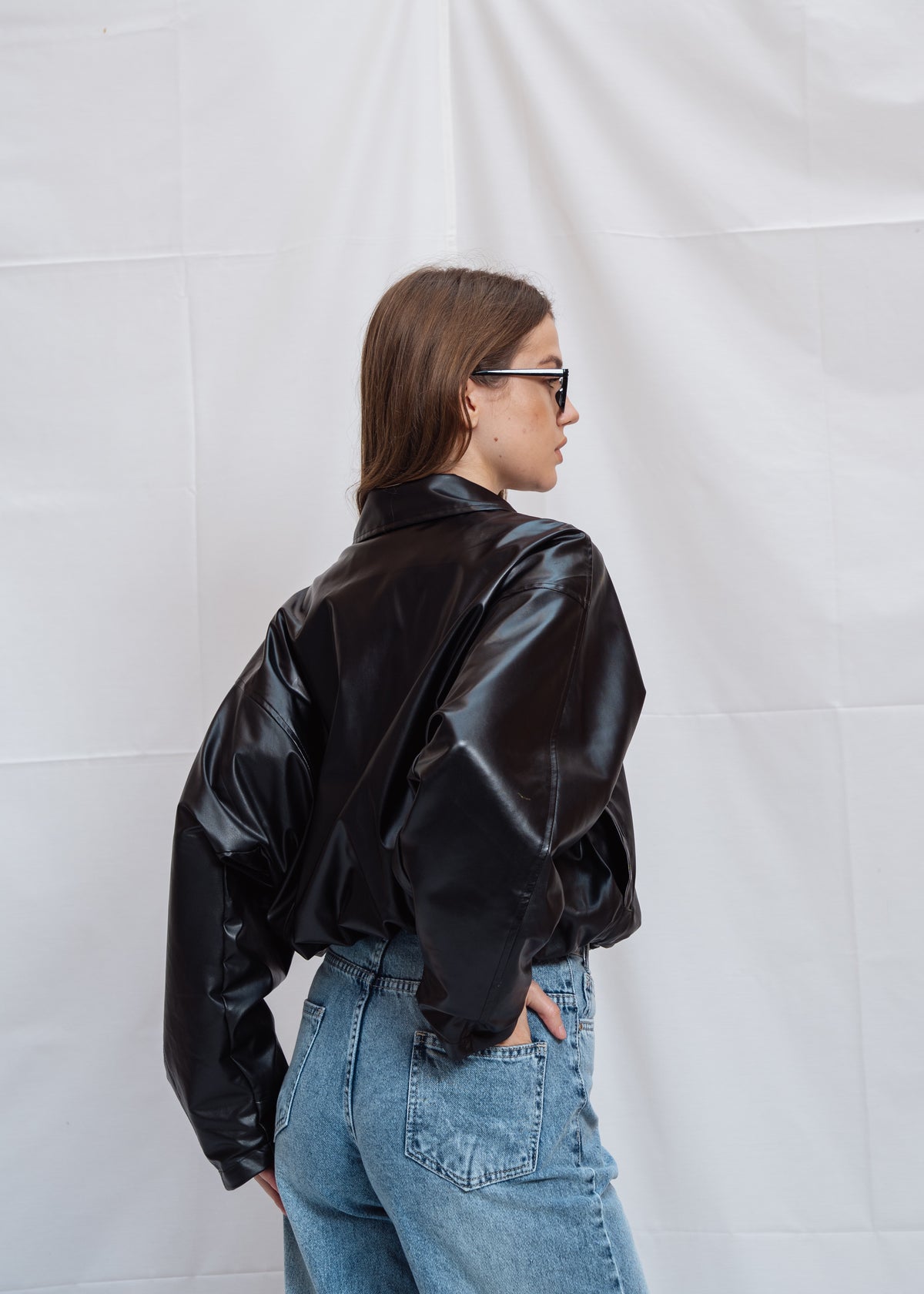 Stand Collar Leather Jacket - Black