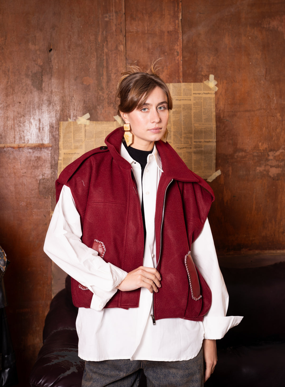 Puffy Waistcoat With Fringed Details