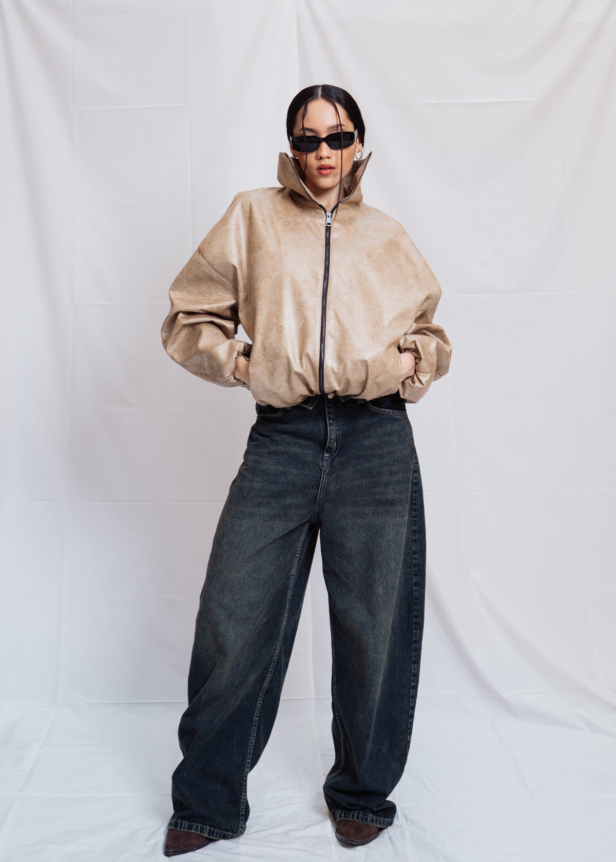 Stand Collar Leather Jacket