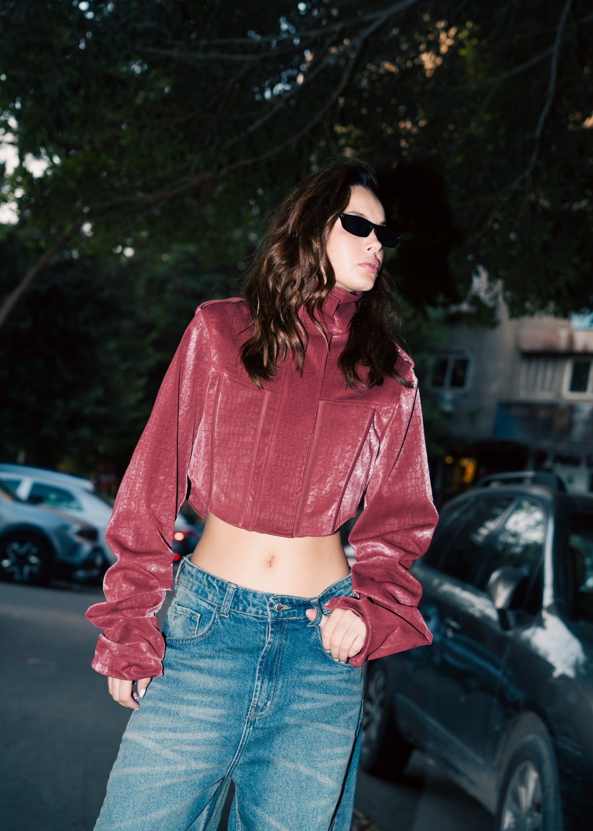 Corset Leather Jacket - Burgundy