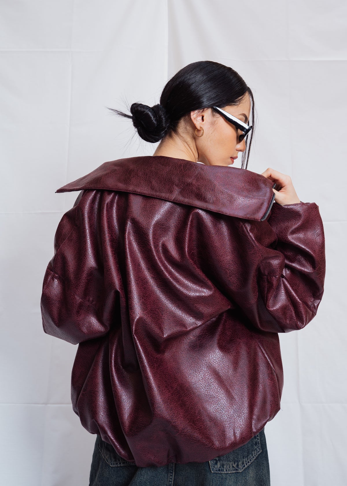 Stand Collar Leather Jacket