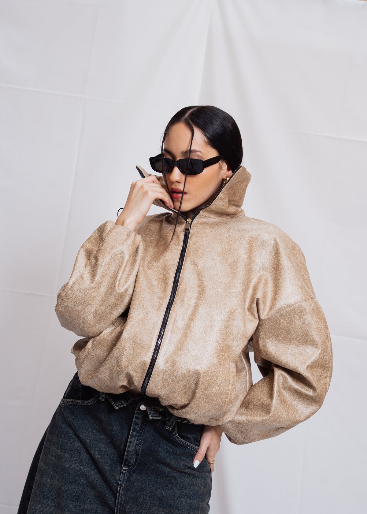 Stand Collar Leather Jacket
