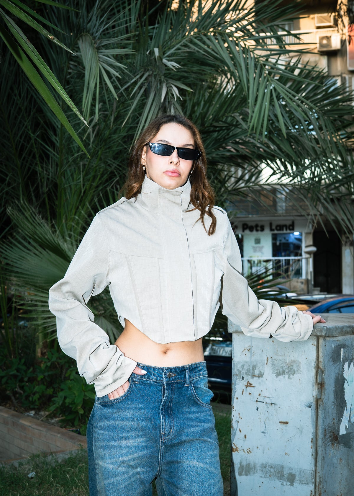 Corset Leather Jacket - Beige