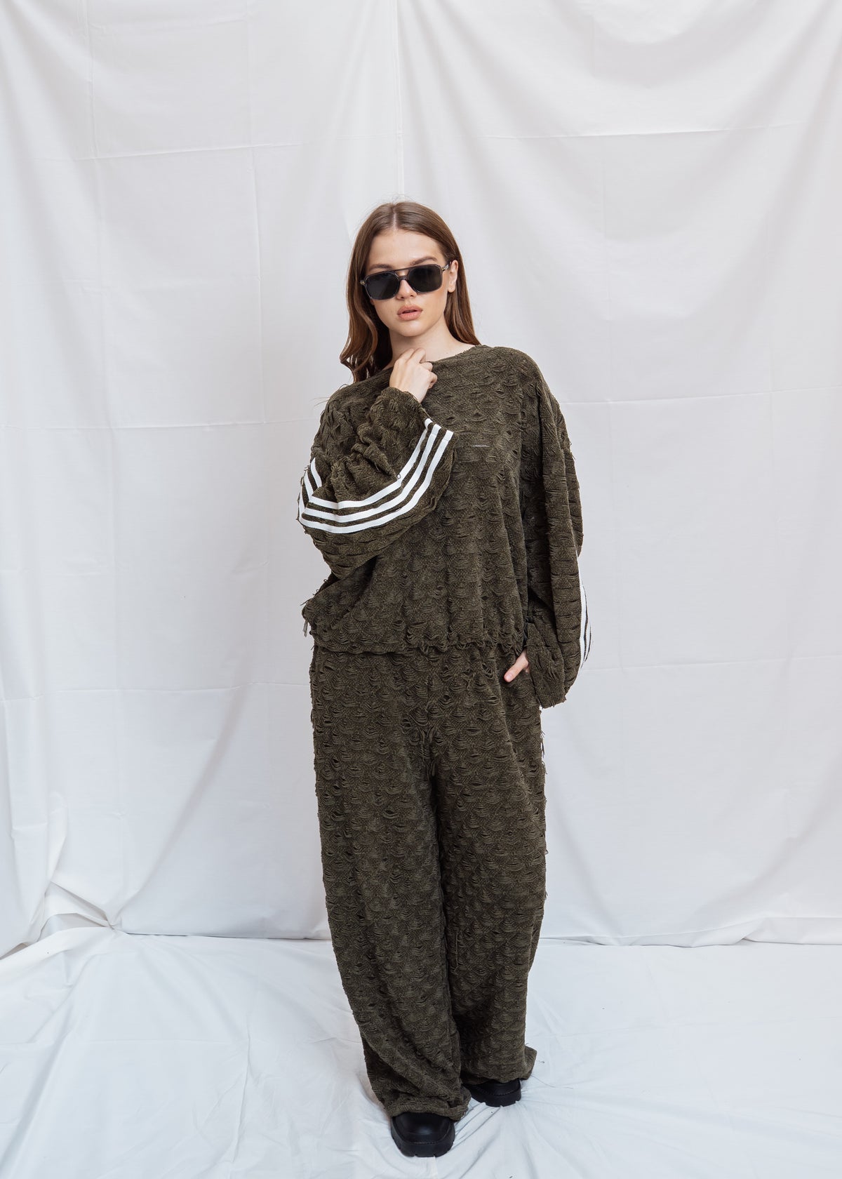 3 Line Knitted Set - Olive