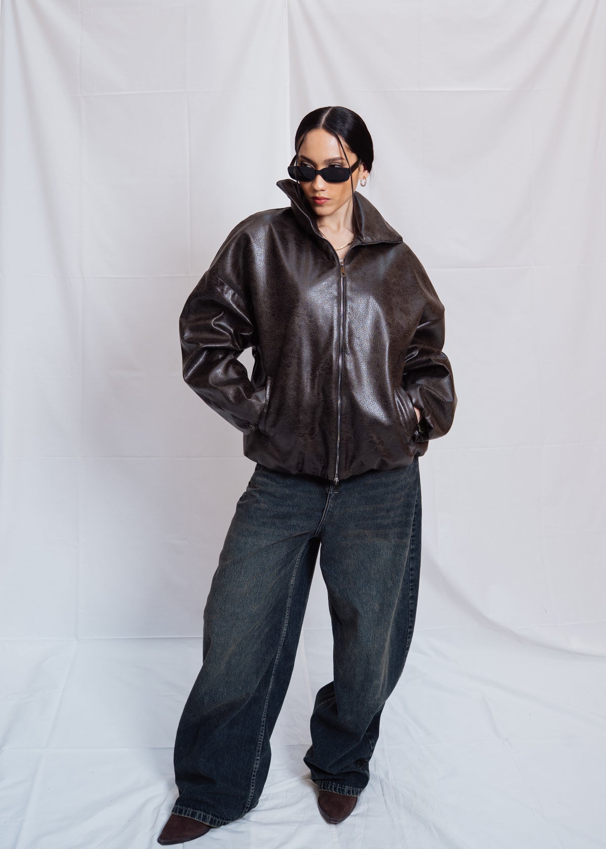 Stand Collar Leather Jacket