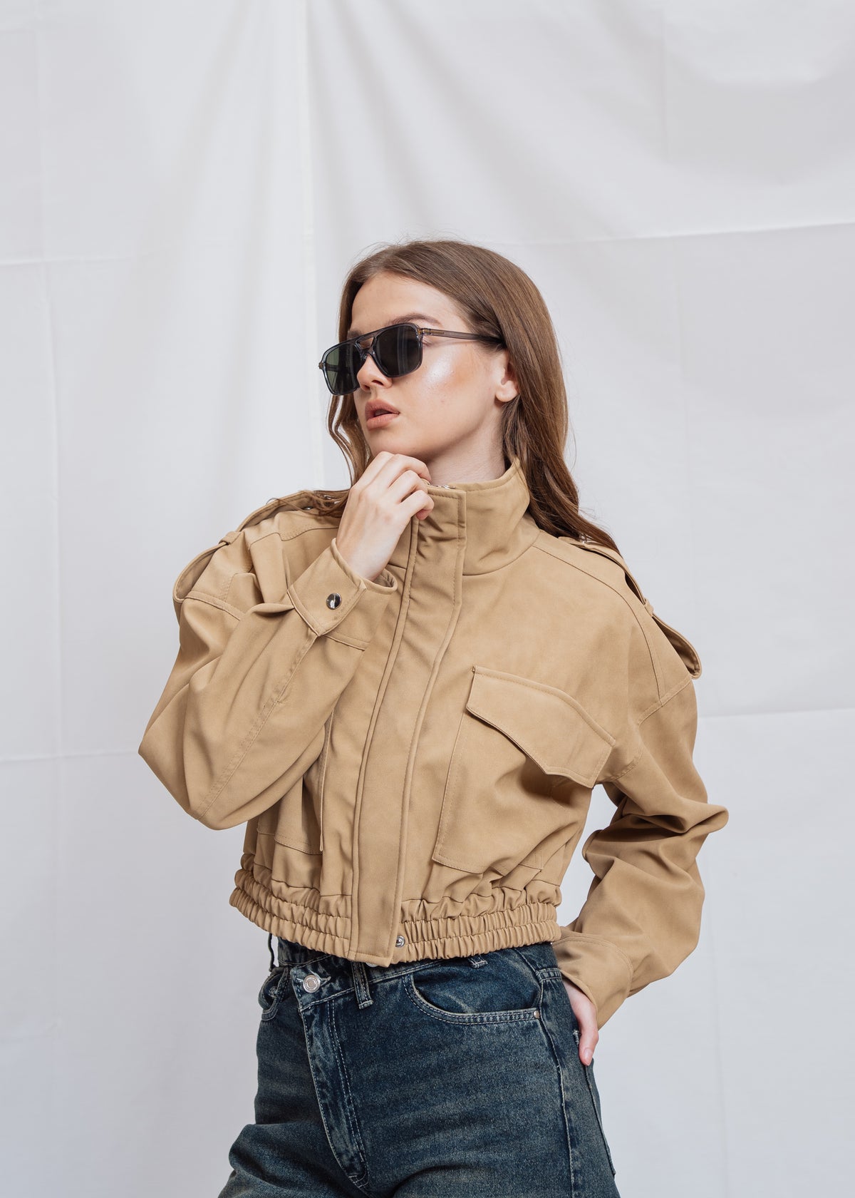 Cropped Jacket With Front Pocket