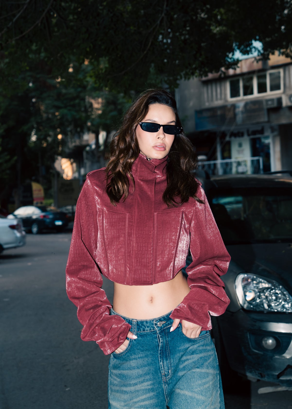 Corset Leather Jacket - Burgundy