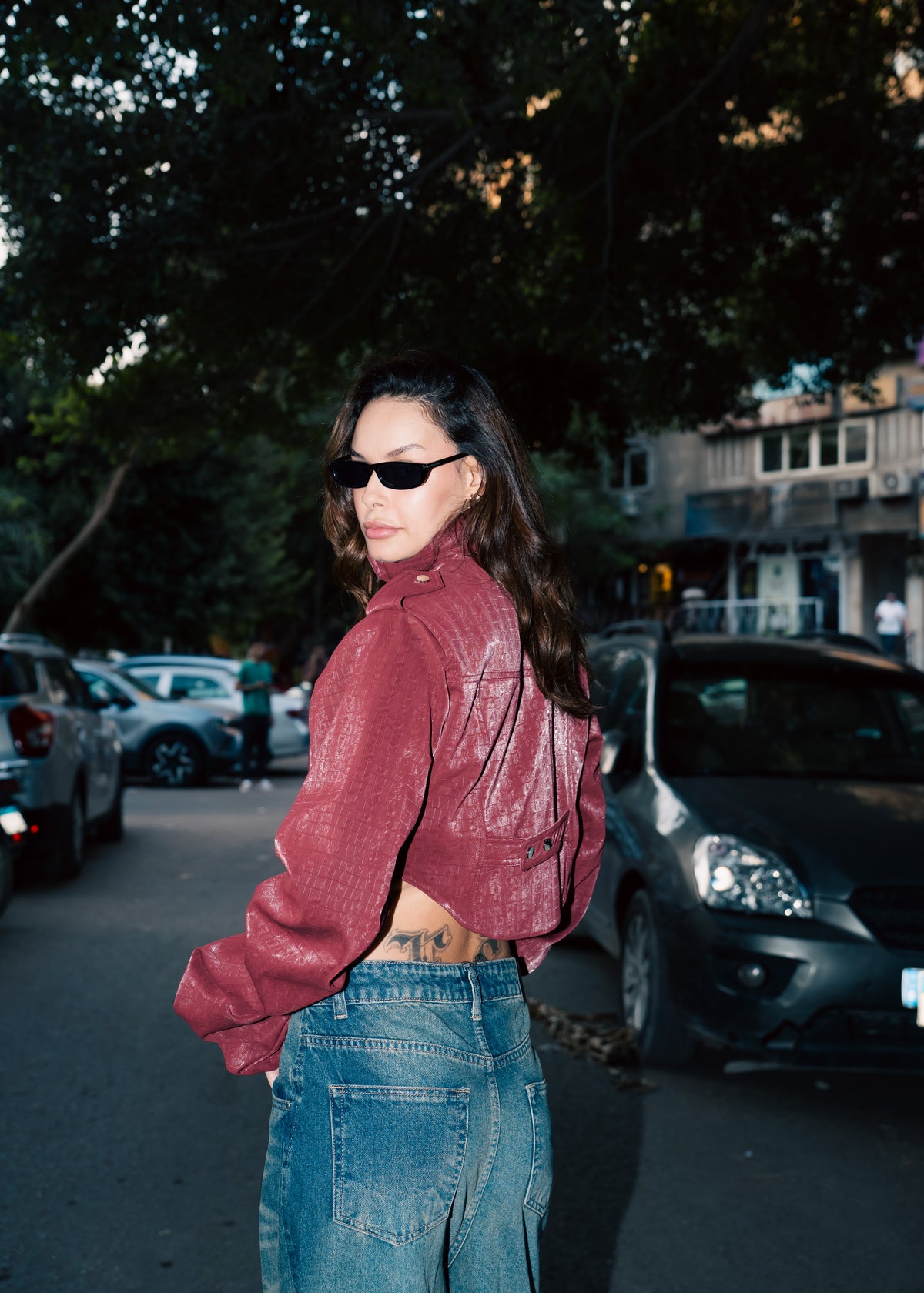 Corset Leather Jacket - Burgundy