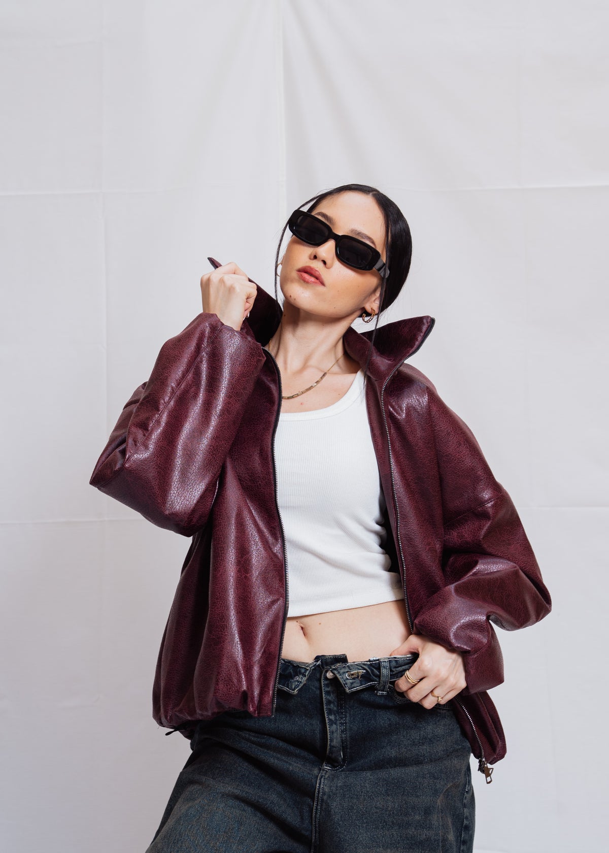 Stand Collar Leather Jacket