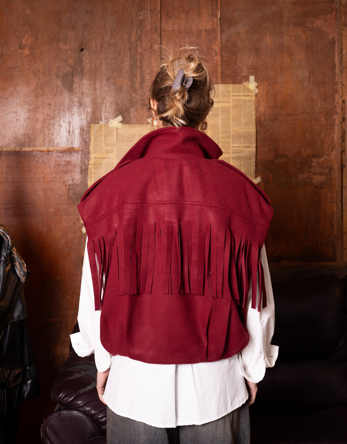 Puffy Waistcoat With Fringed Details