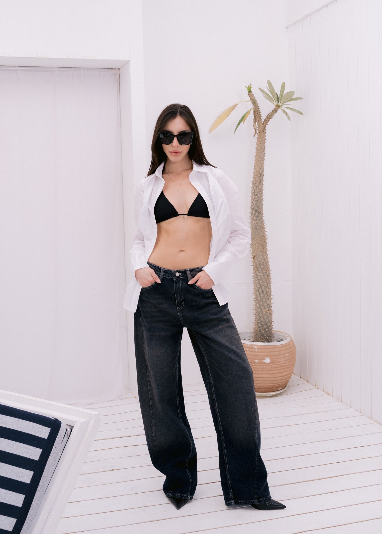 asymmetric wide jeans