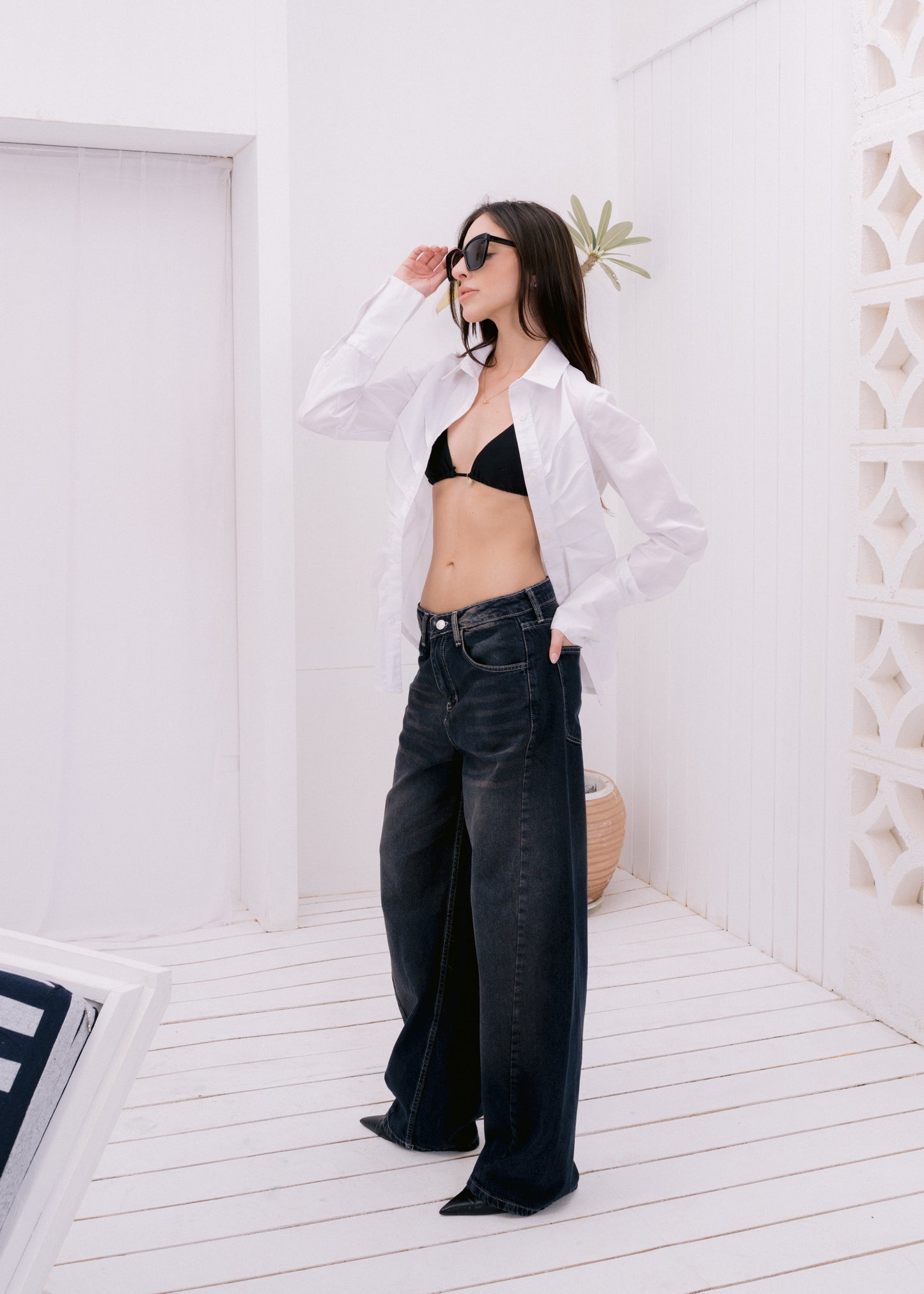 asymmetric wide jeans