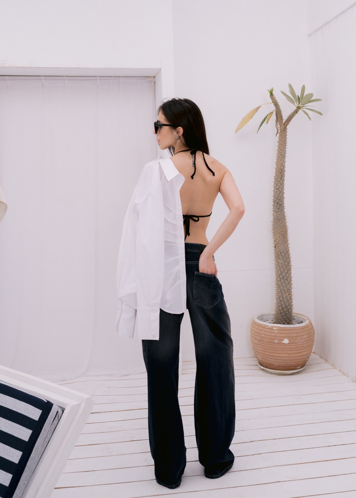 front pleated poplin shirt