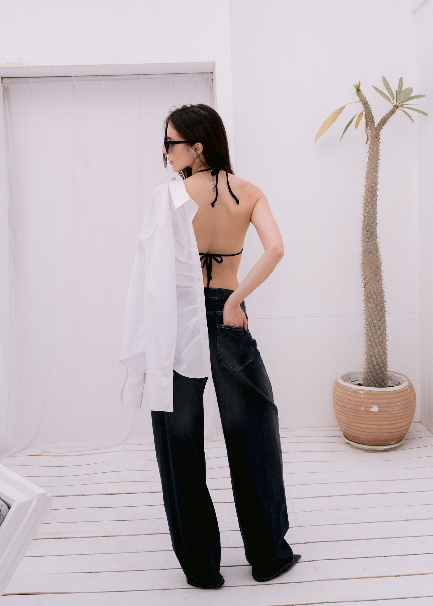 front pleated poplin shirt