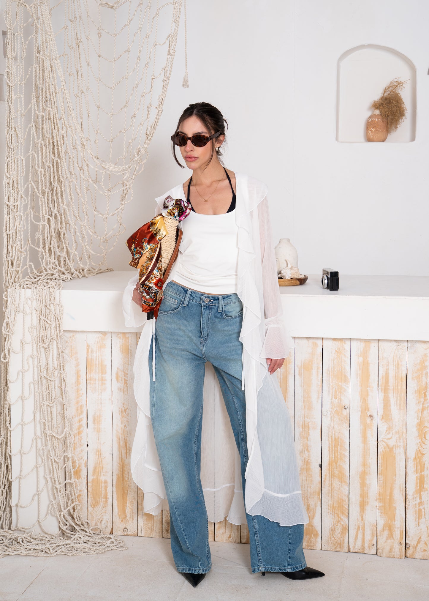 fluid chiffon long sleeve cardigan