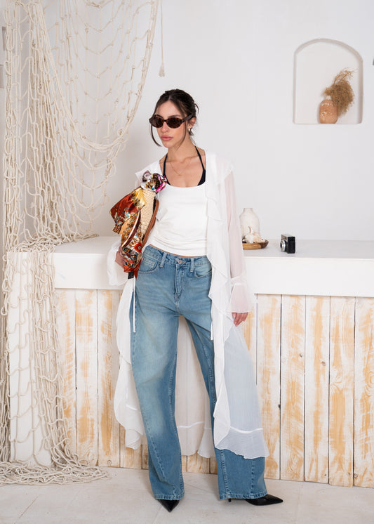 fluid chiffon long sleeve cardigan