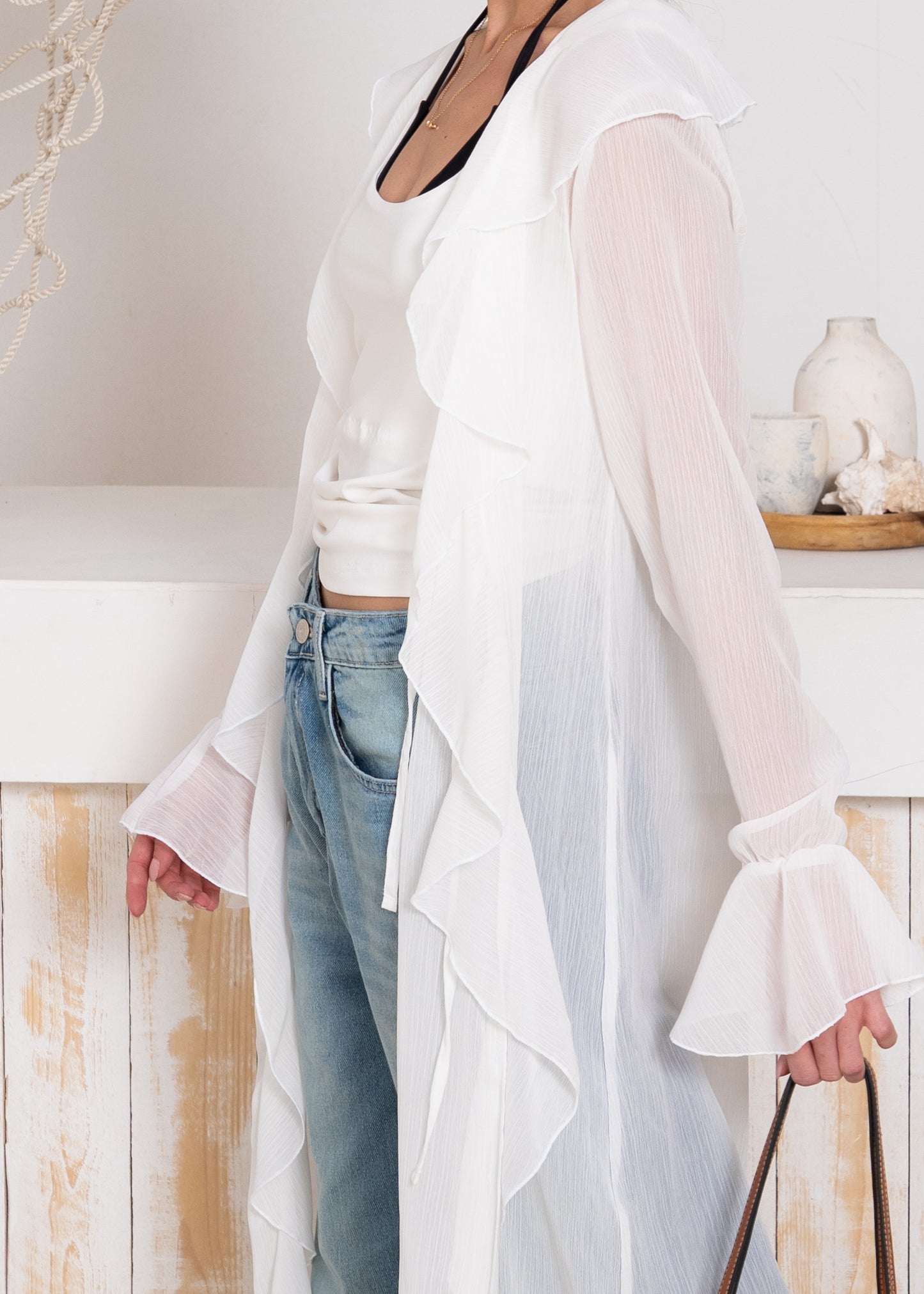 fluid chiffon long sleeve cardigan