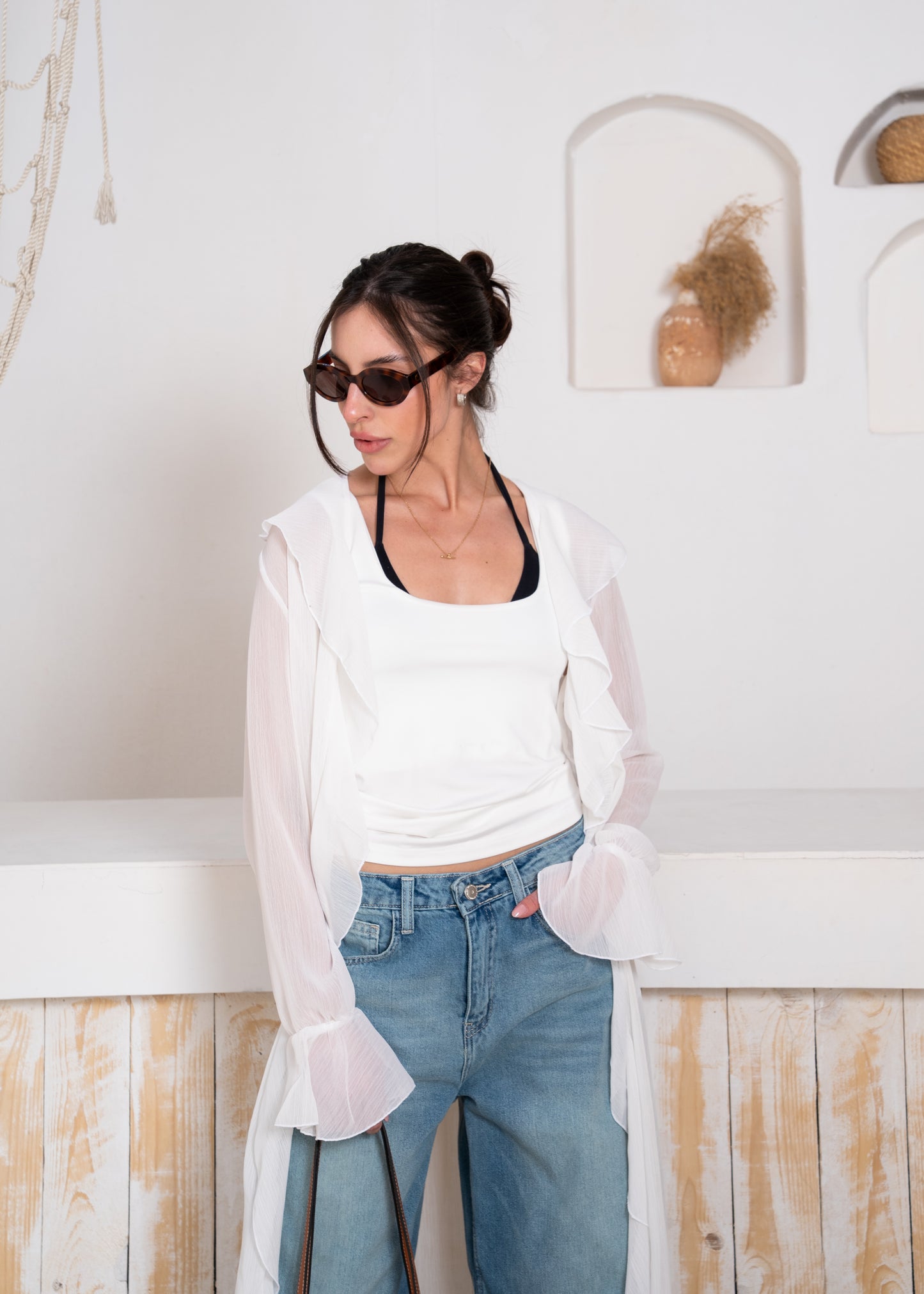 fluid chiffon long sleeve cardigan