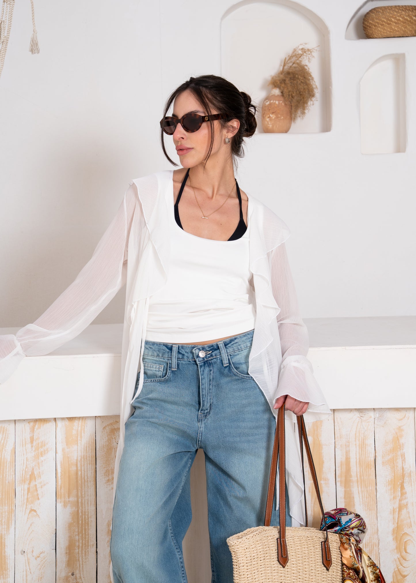 fluid chiffon long sleeve cardigan