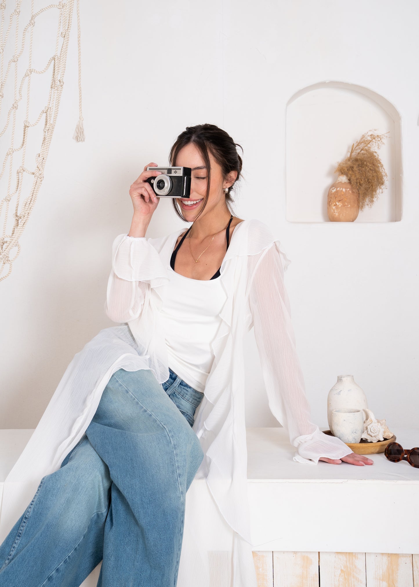 fluid chiffon long sleeve cardigan