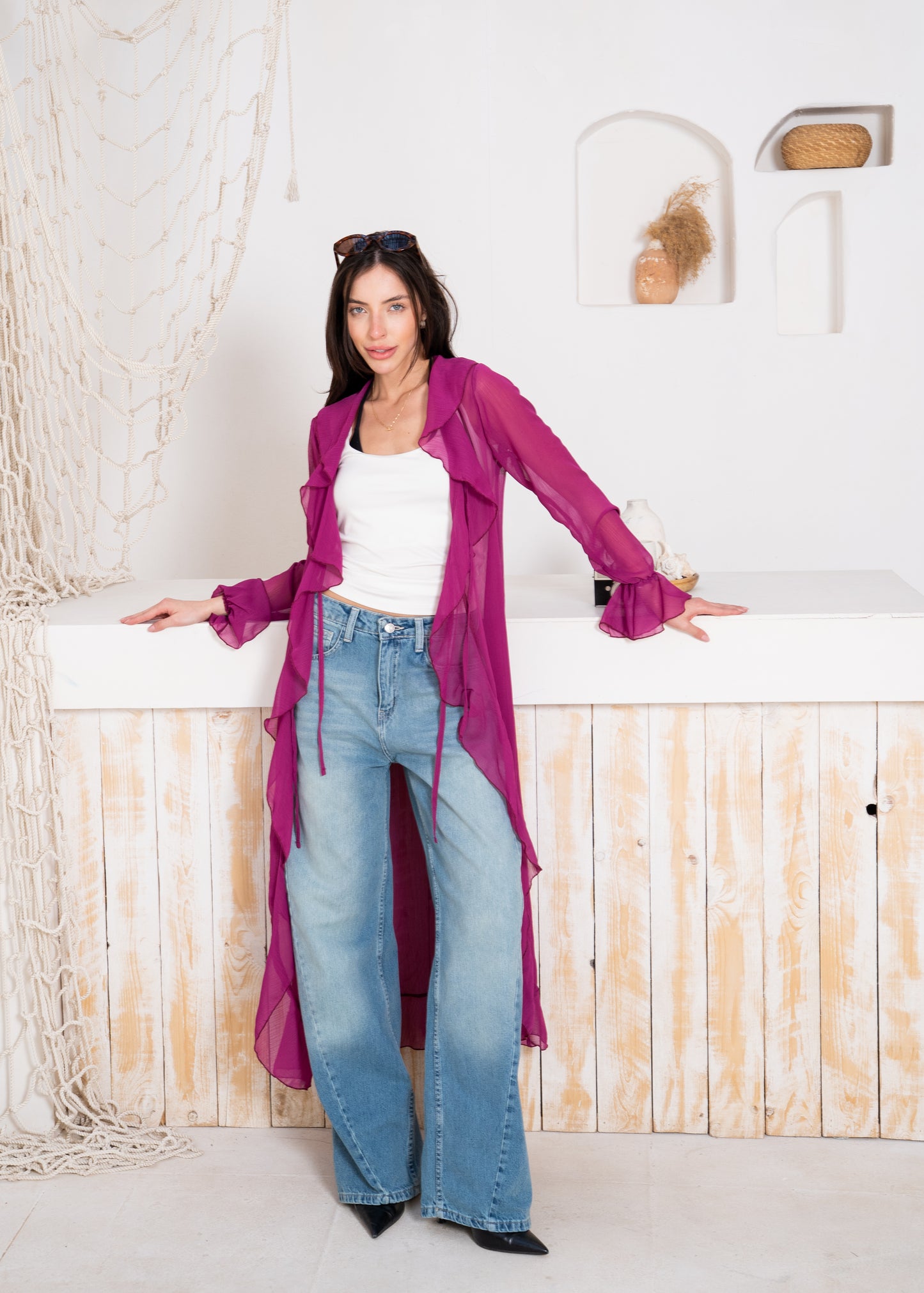 fluid chiffon long sleeve cardigan