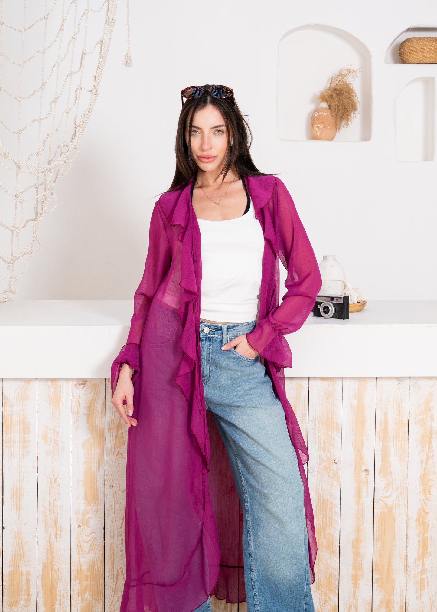 fluid chiffon long sleeve cardigan