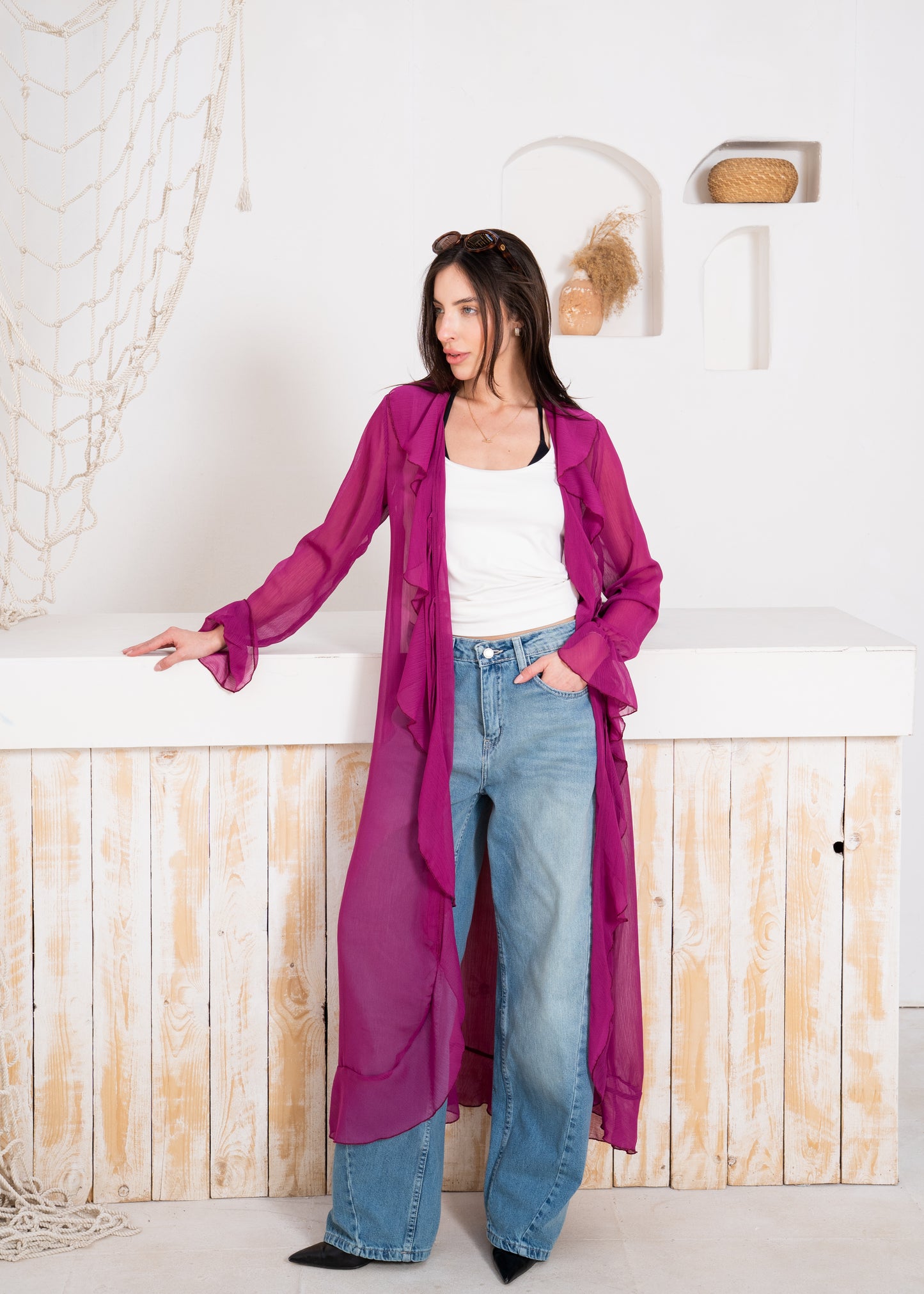 fluid chiffon long sleeve cardigan