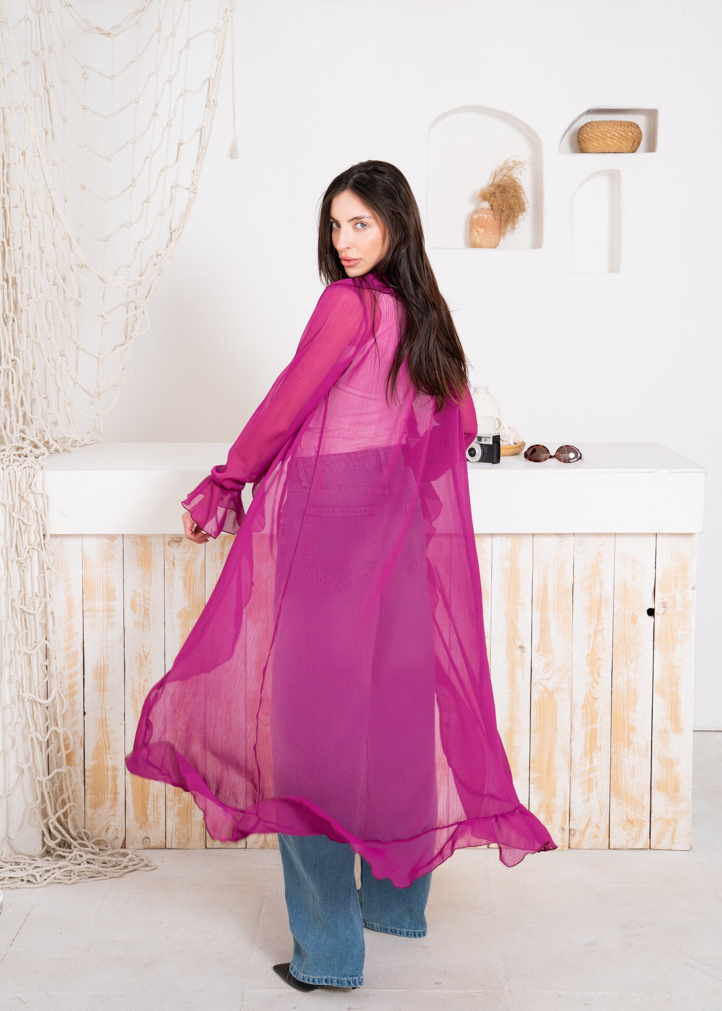 fluid chiffon long sleeve cardigan
