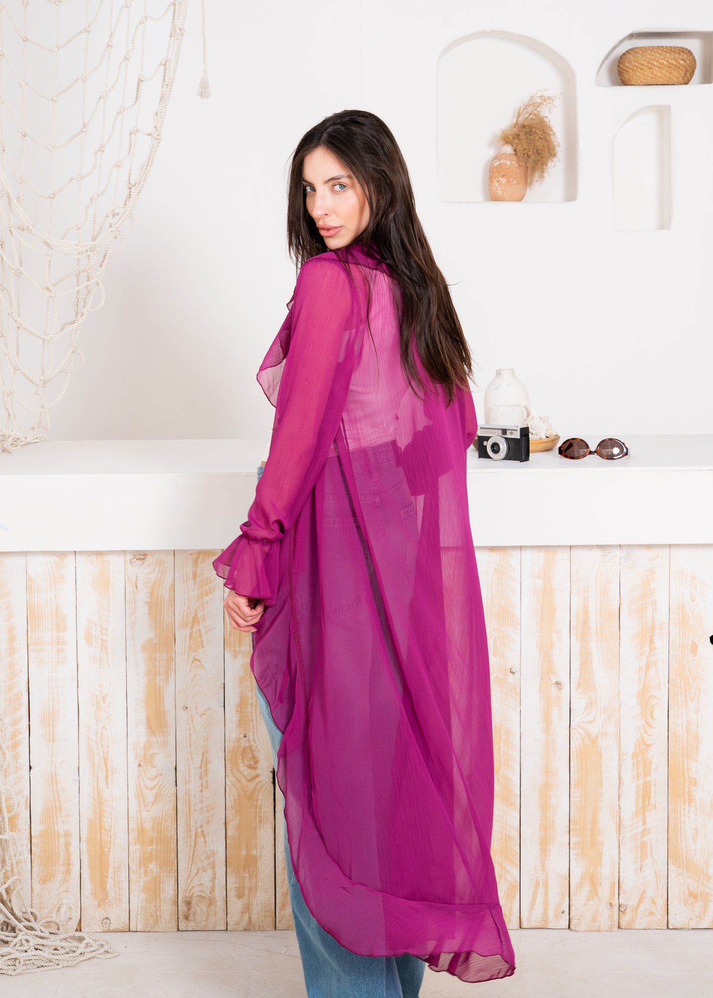 fluid chiffon long sleeve cardigan
