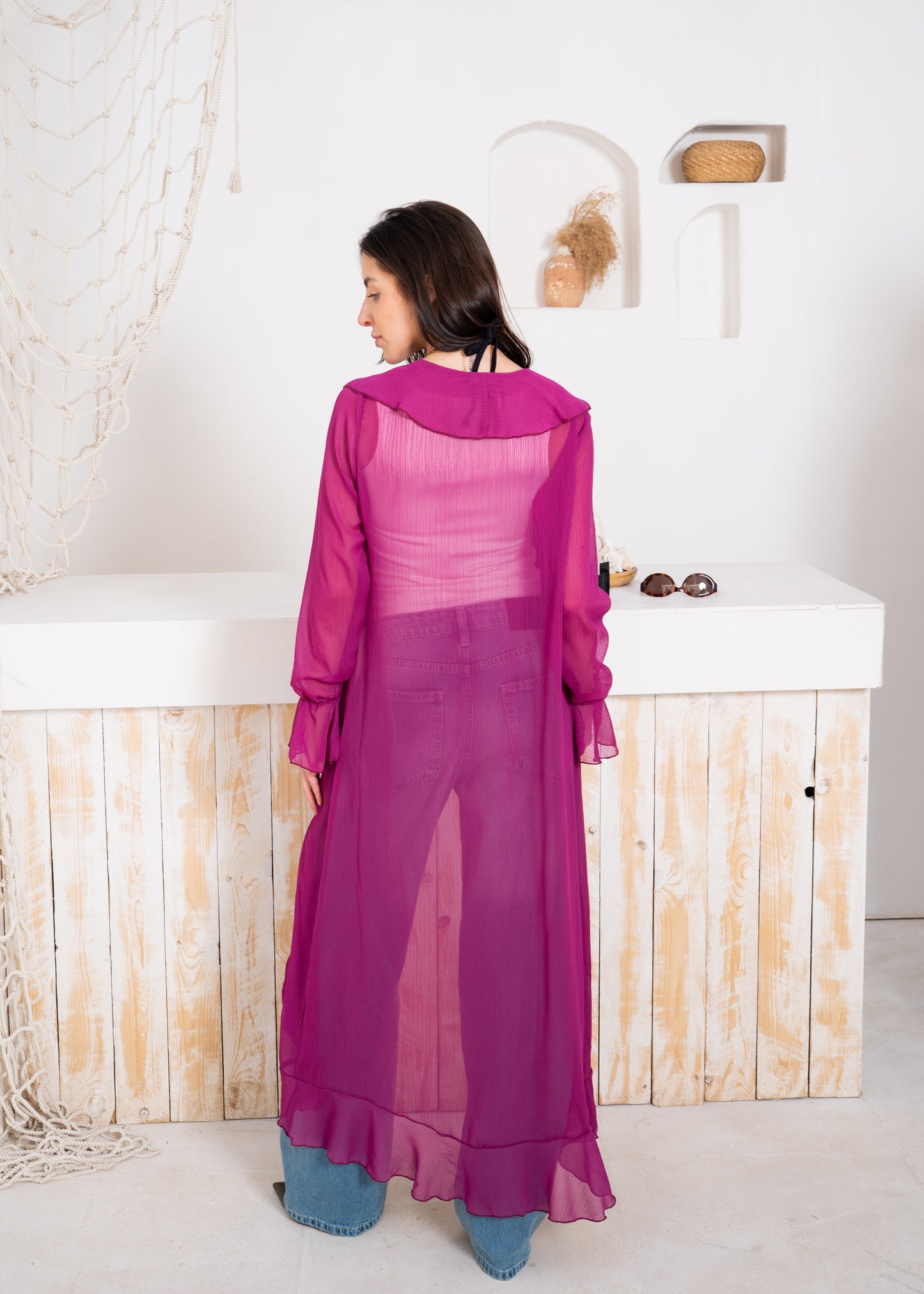 fluid chiffon long sleeve cardigan