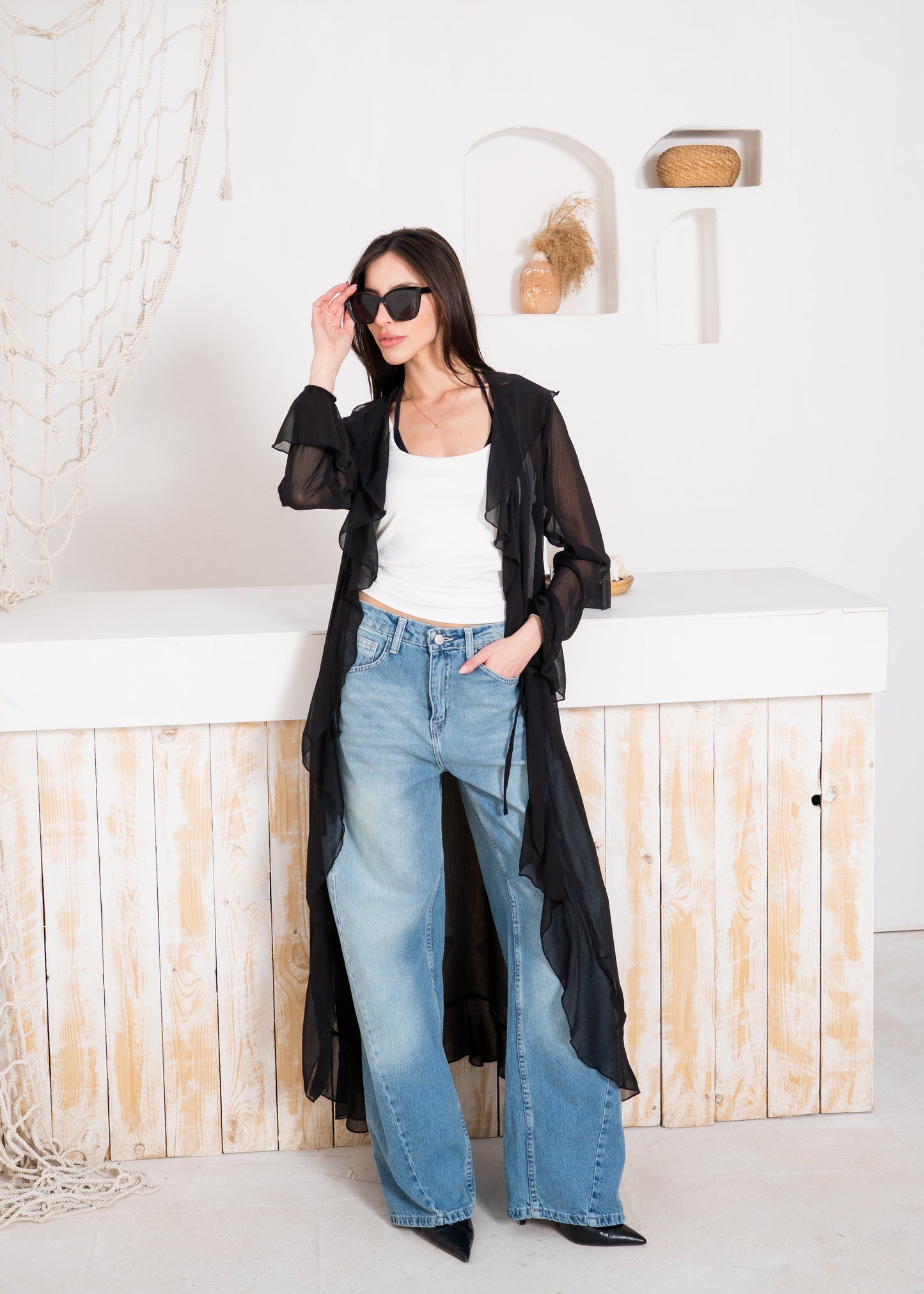 fluid chiffon long sleeve cardigan
