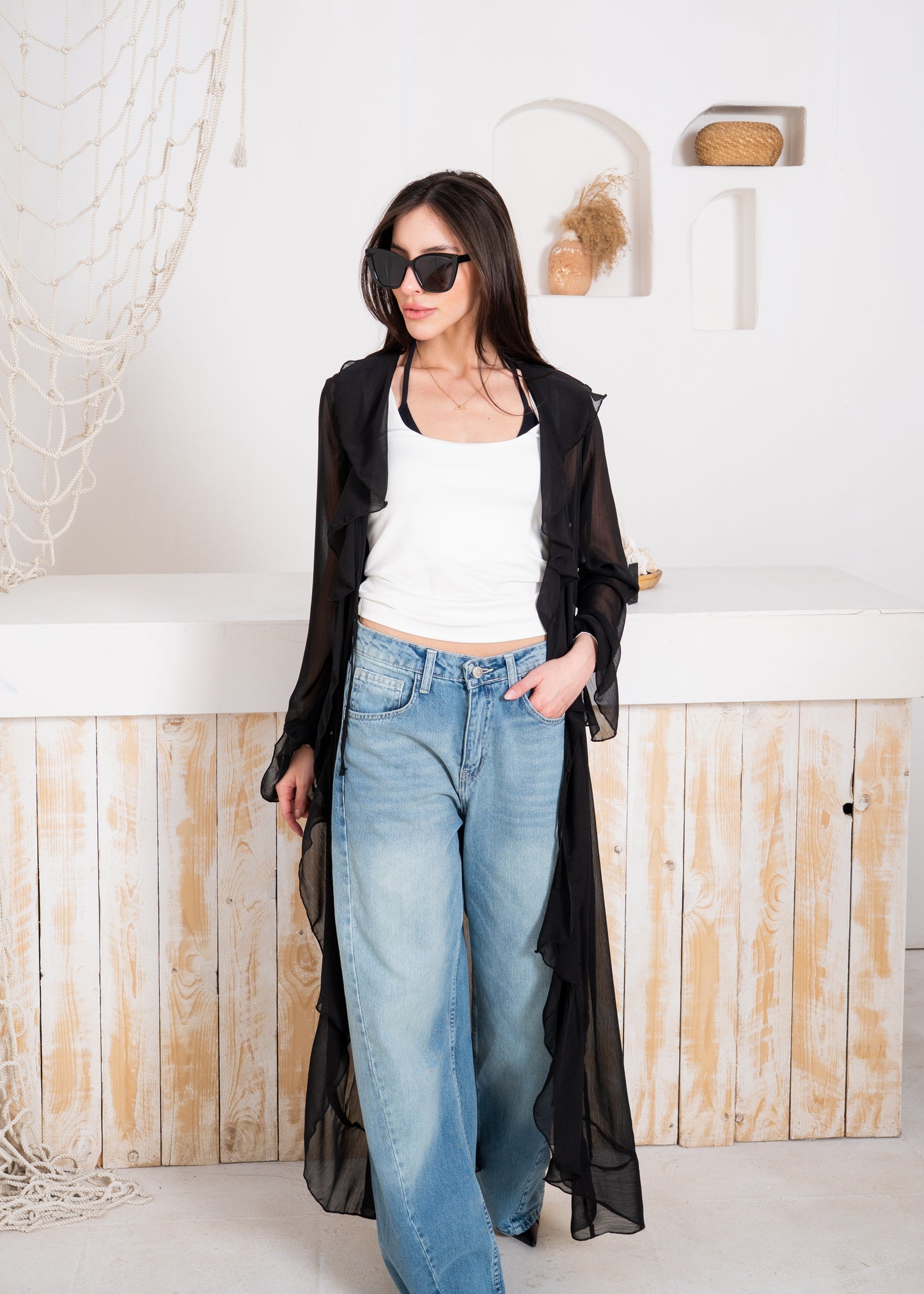 fluid chiffon long sleeve cardigan